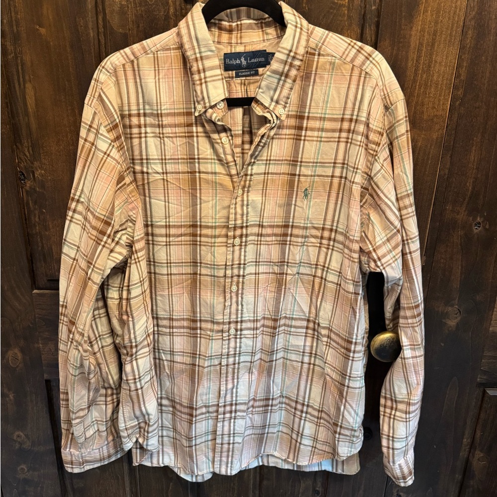 Ralph Lauren Classic Fit Plaid Shirt - Tan and Cream